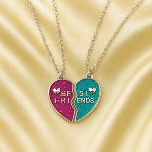 Silver Best Friends Broken Heart Necklace Set – Matching Split Pendant Jewelry